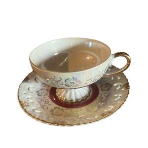 vintage iridescent teacup and saucer set